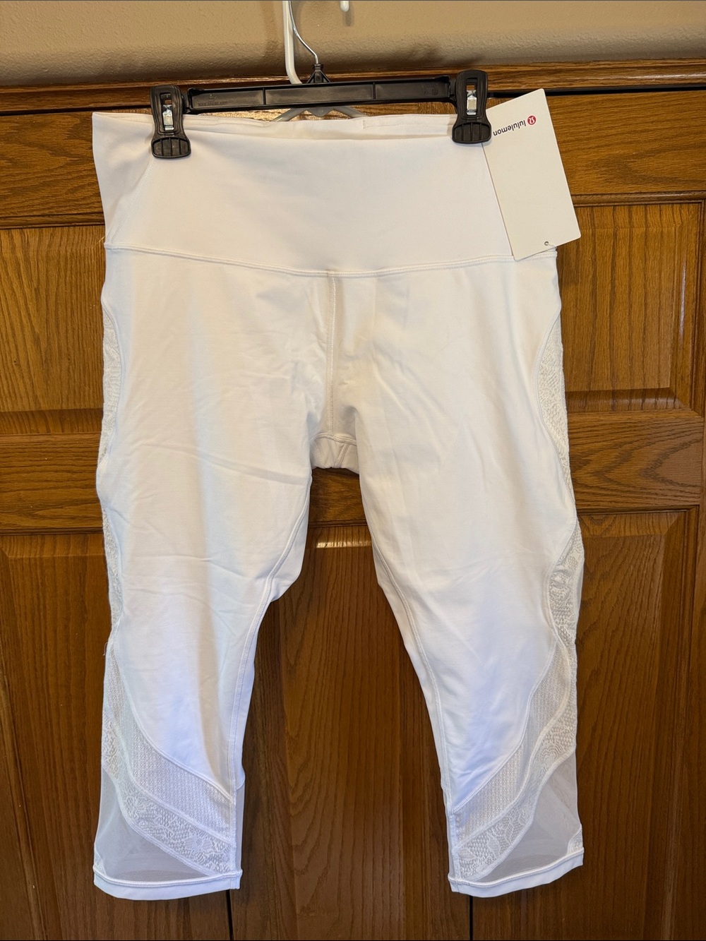 Lululemon Wunder Under HR Crop  Flocked Leggings Women Size 14 White NWT